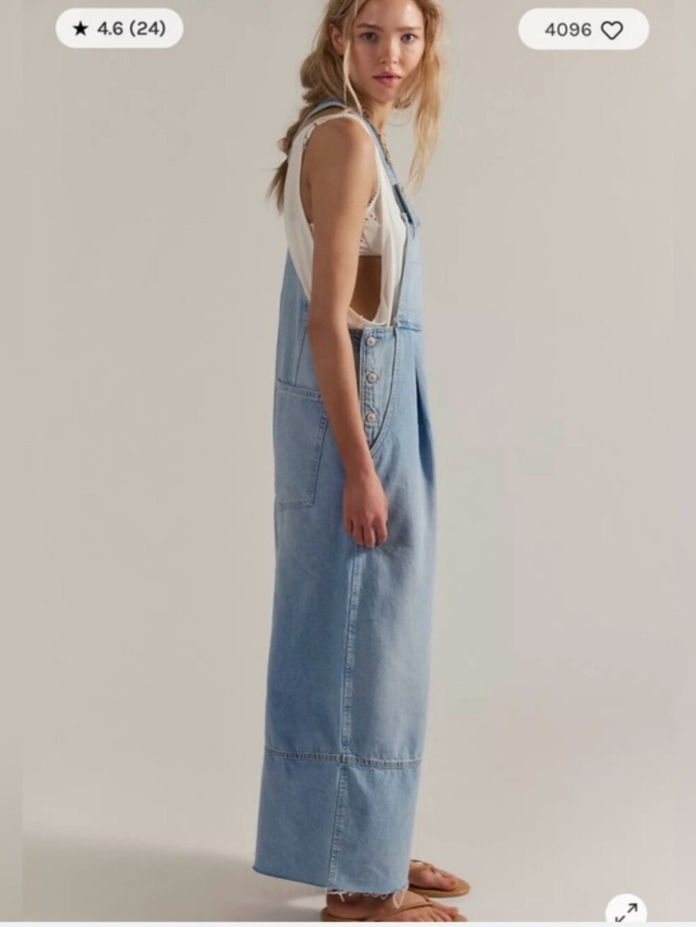 Free People Rambler Denim Wide-Leg Overalls- Ghost Ranch - Picture 4 of 6